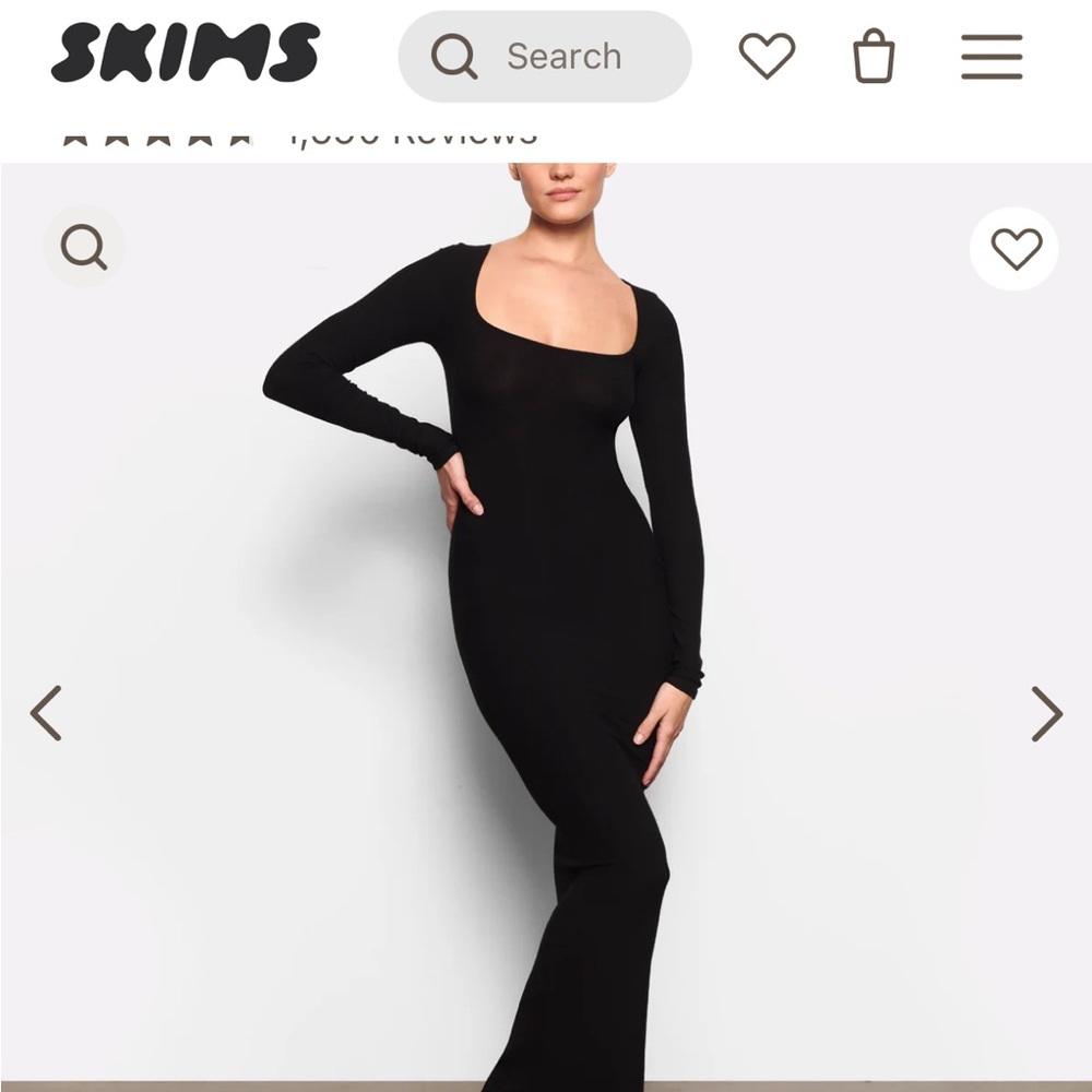SKIMS Fits Everyone Soft Lounge Square Neckline Dress • Onyx • Size M